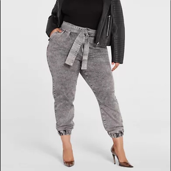 High Rise Tie Waist Denim Joggers | Fashion To Figure - Picture 6 of 9